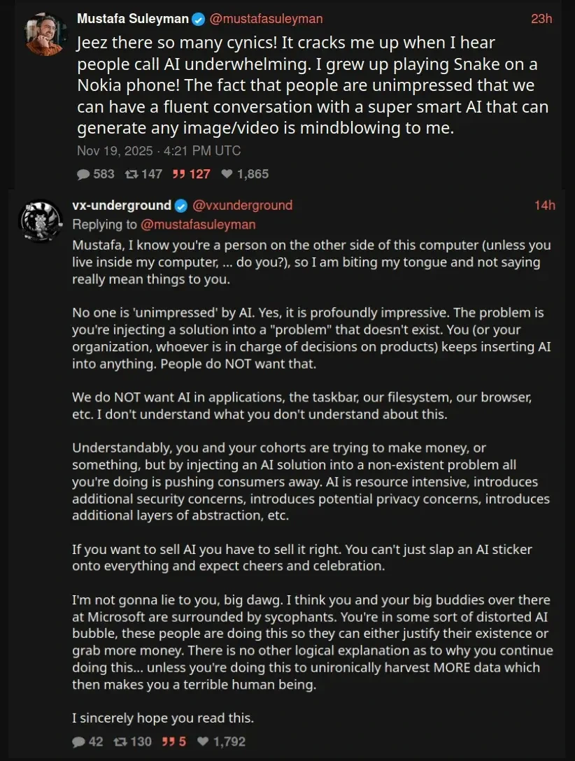 The CEO of Microsoft AI is unimpressed by the negative criticism of Windows AI.
