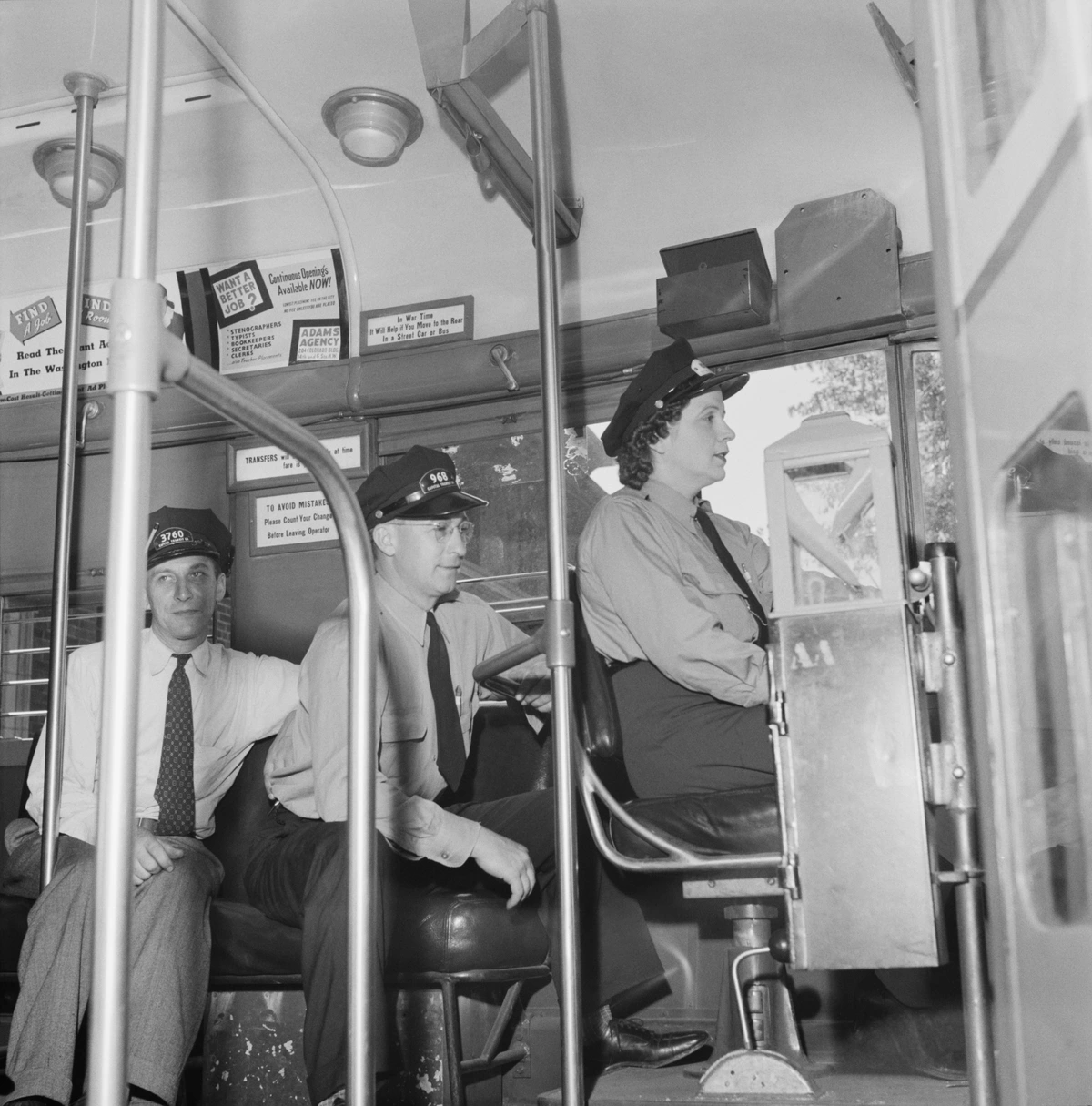 An instructor of the Capitol Transit Company teaching a woman to ...