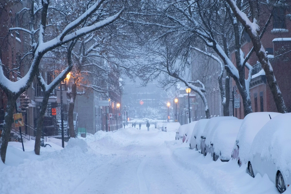 Snowy street in Montreal, Canada