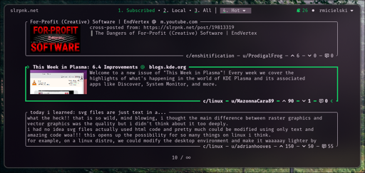 Screenshot of a TUI for Lemmy