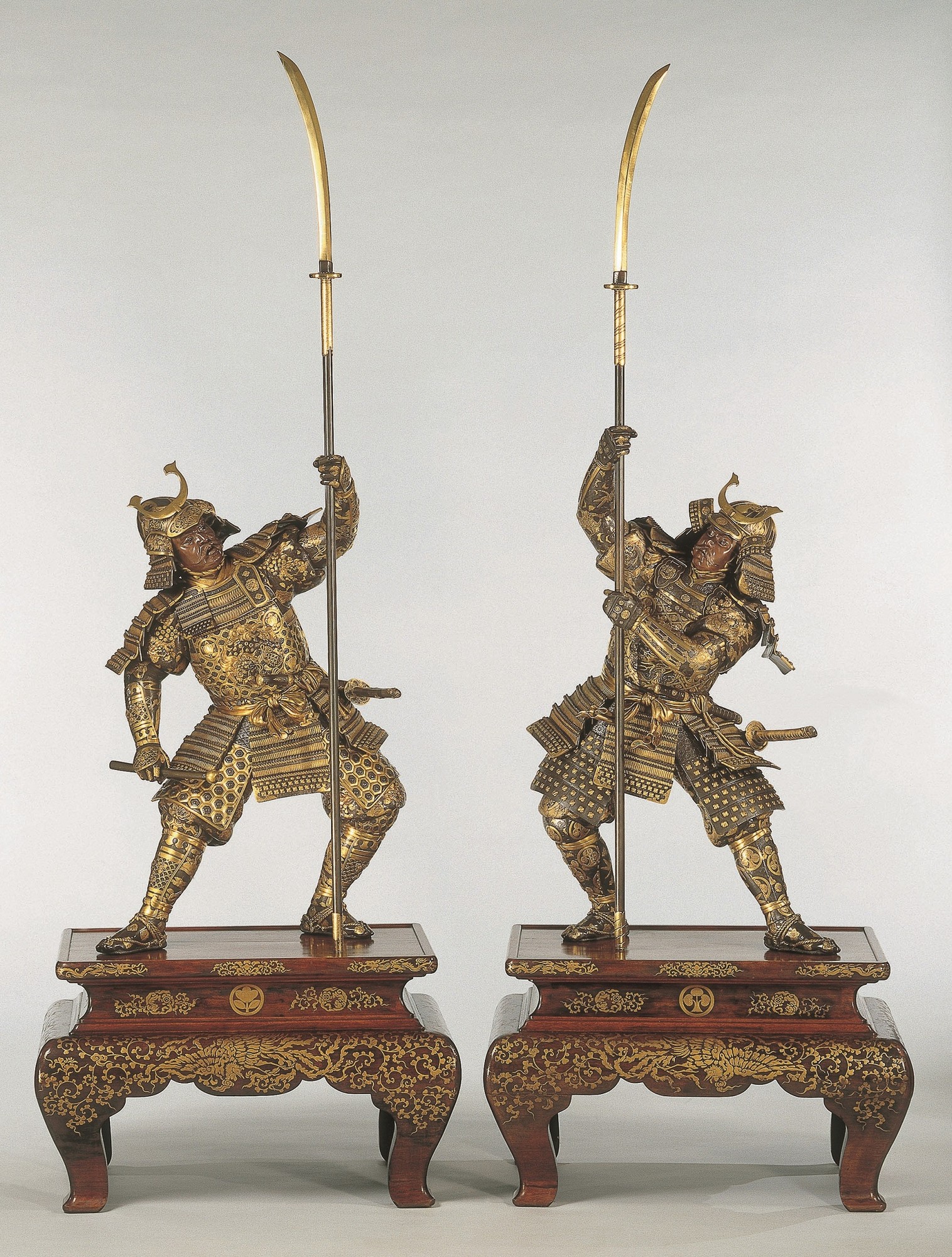 A pair of bronze samurai figures, Meiji-era Japan, ~1890 AD
