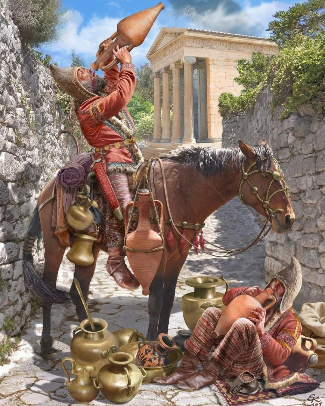 Scythian raiders enjoying the spoils of war
