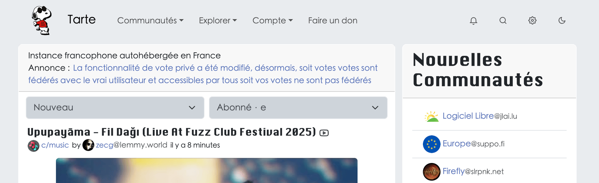 Piefed Tarte on a custom user theme