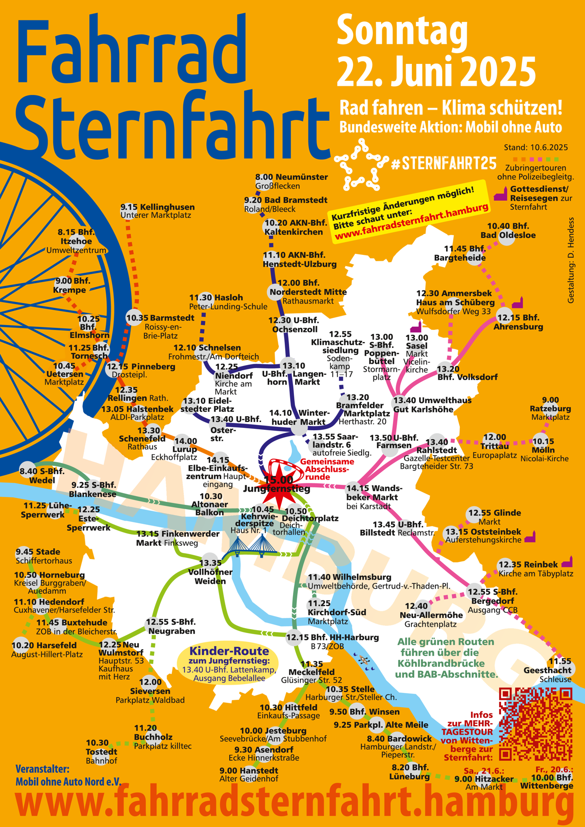 Routenplan der Fahrradsternfahrt
