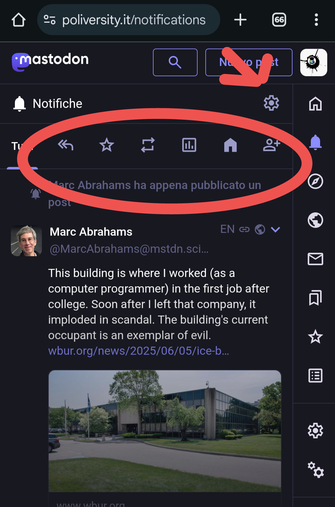 Esempio di barra delle notifiche con la distinzione per tipologia di notifiche