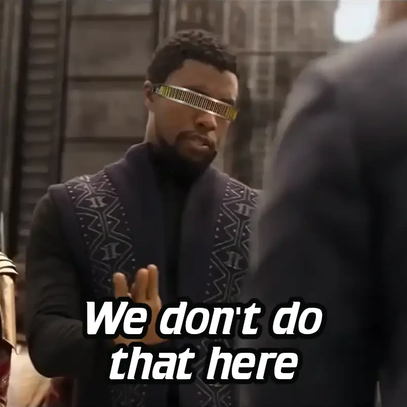 Person wearing La Forge's VISOR saying "We don't do that here"