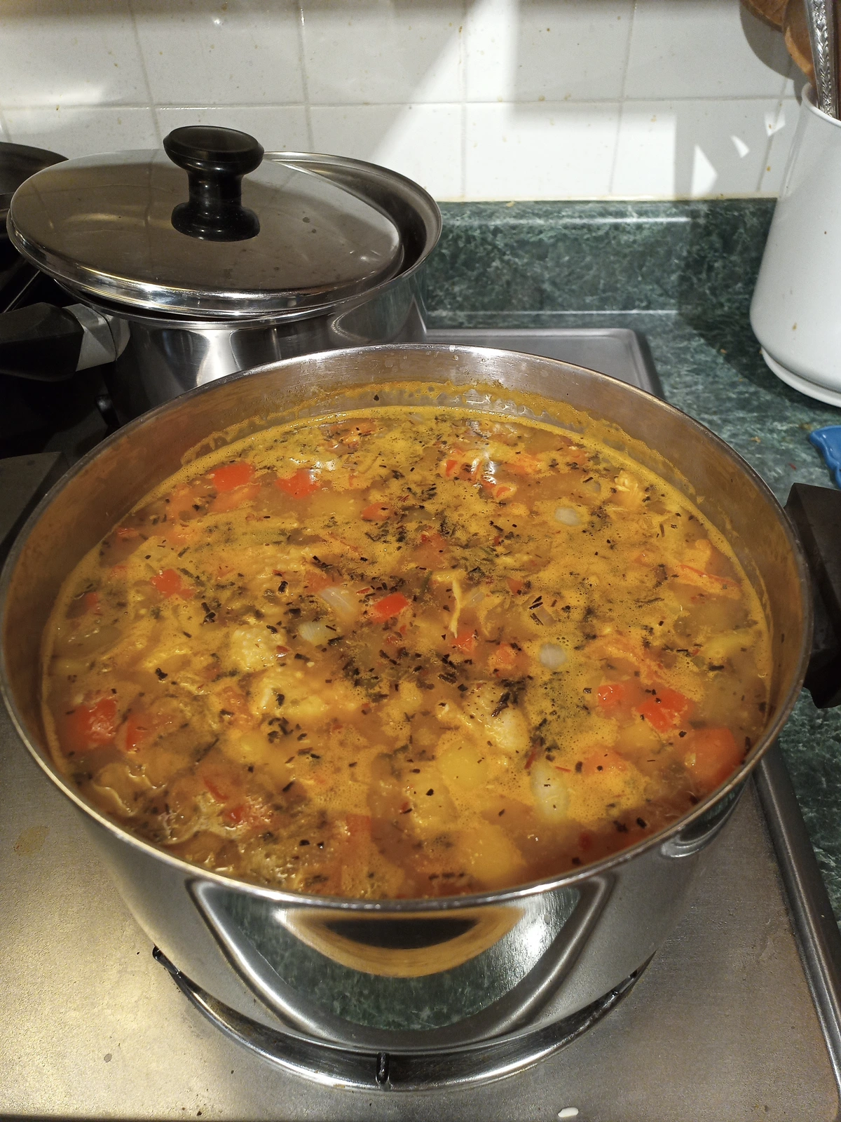 a pot of simmering soup