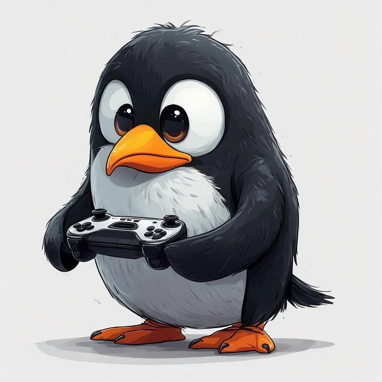 Tux, il pinguino di Linux che gioca ai videogame