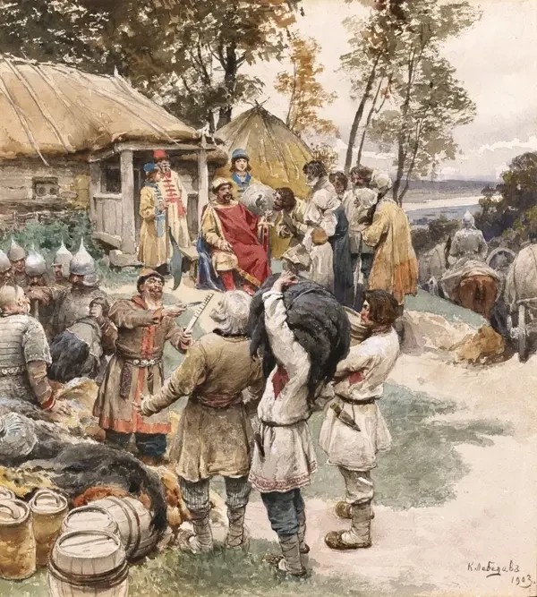 Igor of Kyiv extracts tribute, 945 AD