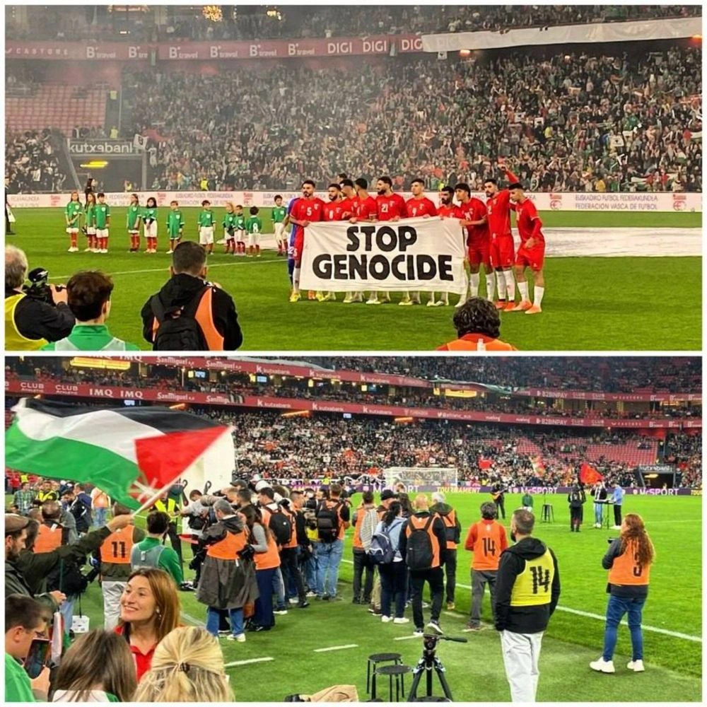 Palestinian national football team played against local Spanish team to collect money for people in Gaza. 

The whole stadium was full, with over 50000 people supporting Palestinians and call for an end of Genocide. 