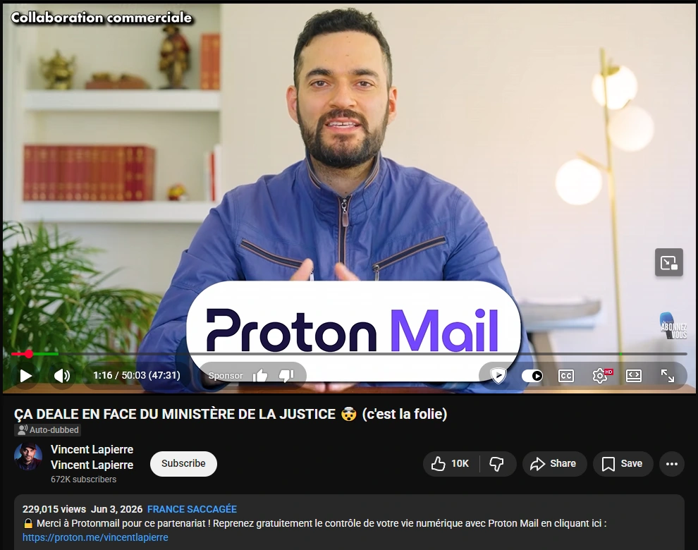 Proton Mail sponsoring french Far Right influencer on Youtube (post updated with Proton's reponse)