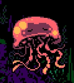 A screenshot of UFO 50 game Divers focused on an enemy that looks like a cute pink jellyfish.