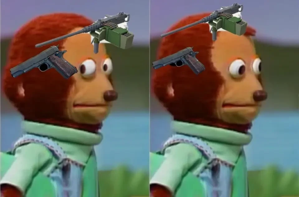 H-ha ha, w-who would use 100 year-old gun designs?