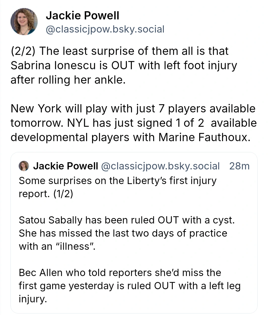 New York will play with just 7 players available tomorrow