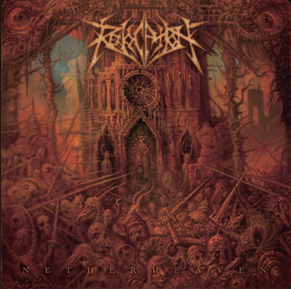 A church with band logo of Revocation