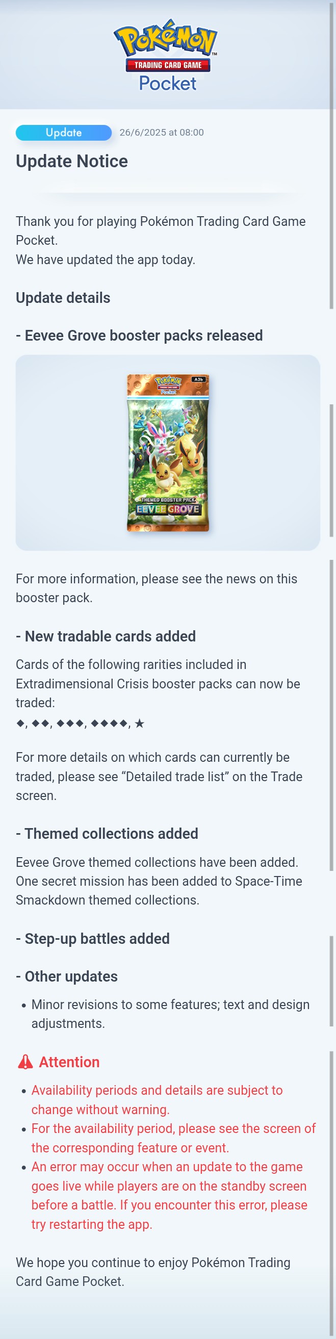 Eevee grove update is live