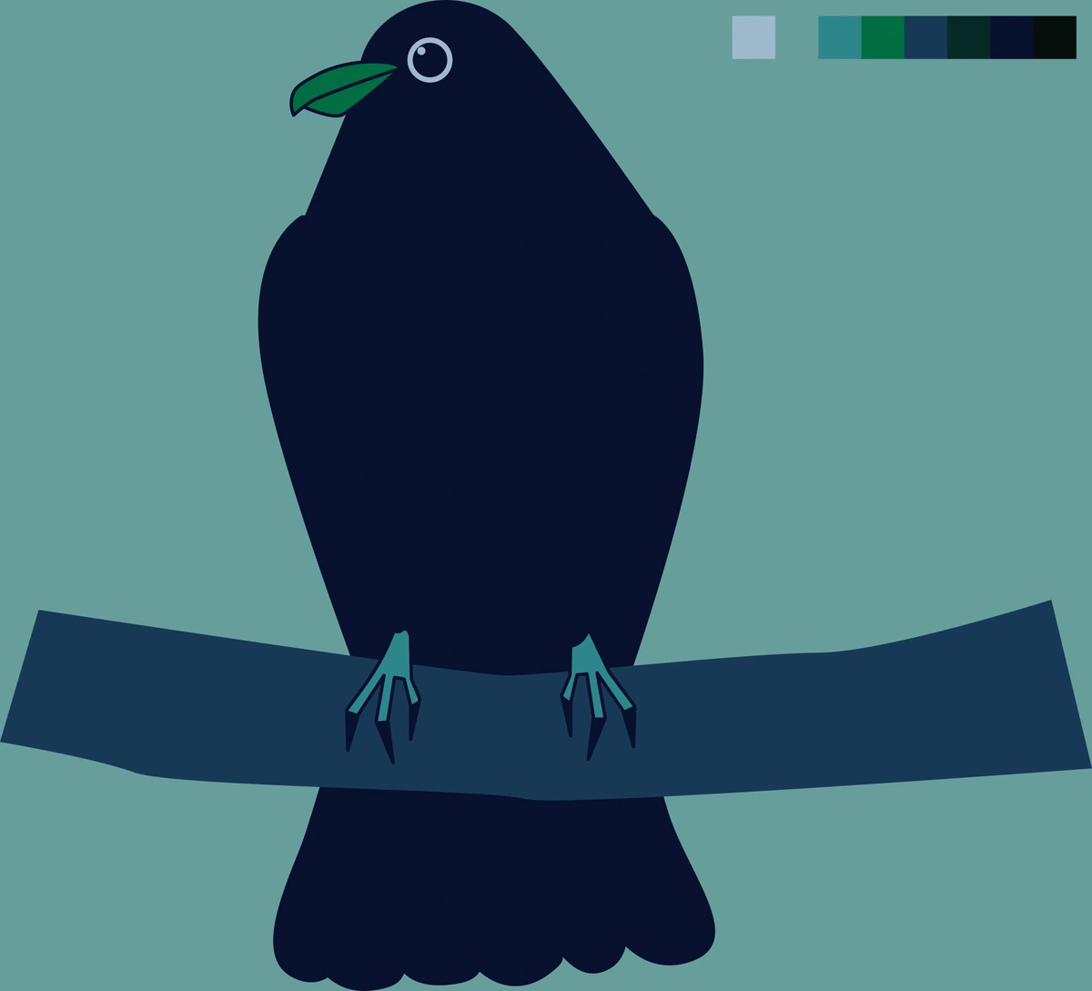 a vector art drawing of a crow standing on a branch