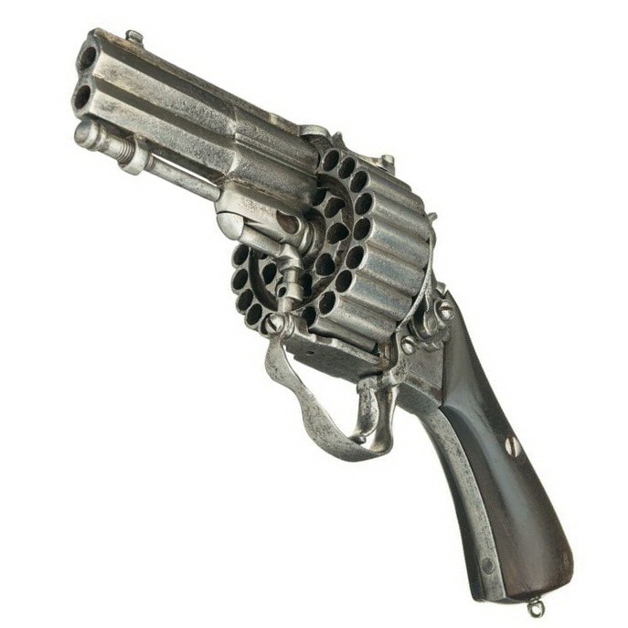 30-shot dual-barrel dual-cylinder revolver, possibly French, mid-late 19th century AD?
