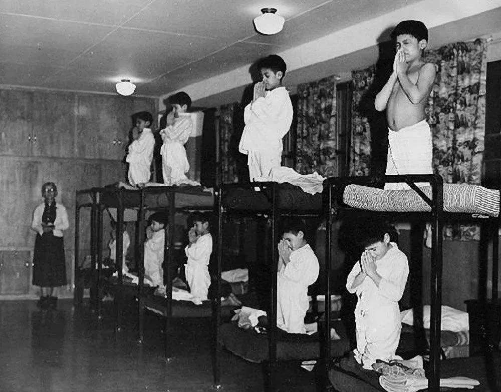 First Nations children forced to pray at residential school, ~1930 - 1970, Canada