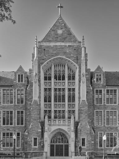 Entrance of an extremely gothic academic building