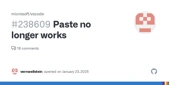 Paste no longer works · Issue #238609 · microsoft/vscode